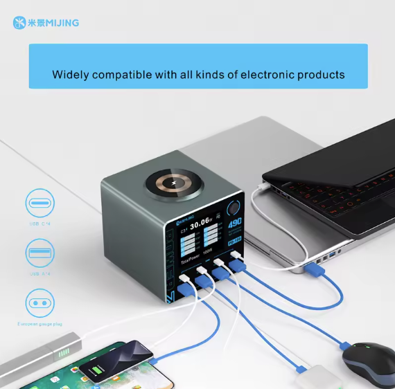 Cargador Inteligente MIJING PD100 100W USB-C / USB con Pantalla Digital y Carga Inalámbrica